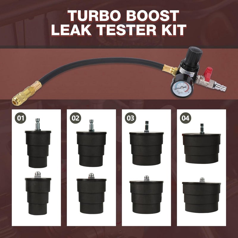 Angchun Boost Leak Tester - Turbo Boost Leak Tester Kit 9PCS Turbo System Leakage Tester with 4 Pairs of Stepped Adapters 1-3/8"- 3-1/2", Leak Down Tester with Pressure Gauge for Cooling System - Image 4